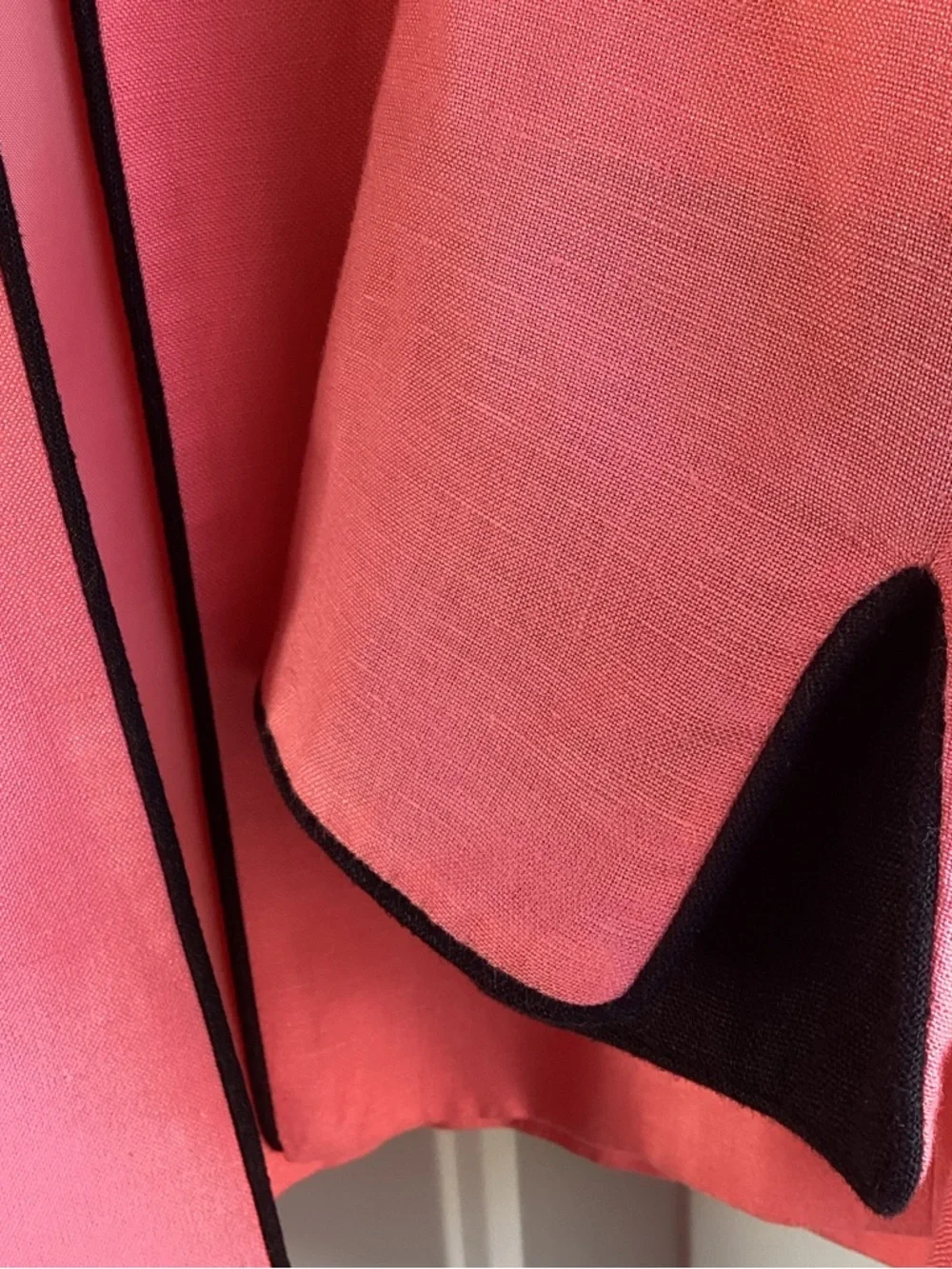 Jessica Howard Coral-Pink Open Front Blazer jacket with Black Trim linen blend - Picture 6 of 7